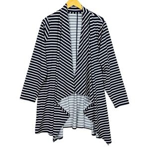 Lands' End Open Front Cardigan Womens Plus 2X Navy Blue White Stripe Jacket Knit